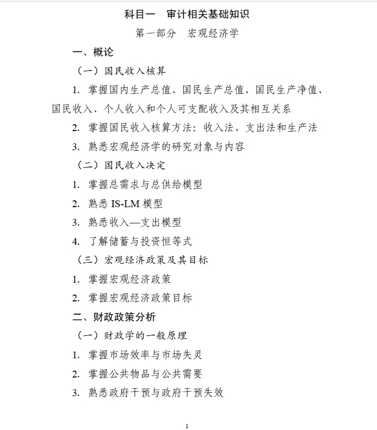 2024年度初級(jí)審計(jì)師科目一審計(jì)基礎(chǔ)知識(shí)考試大綱